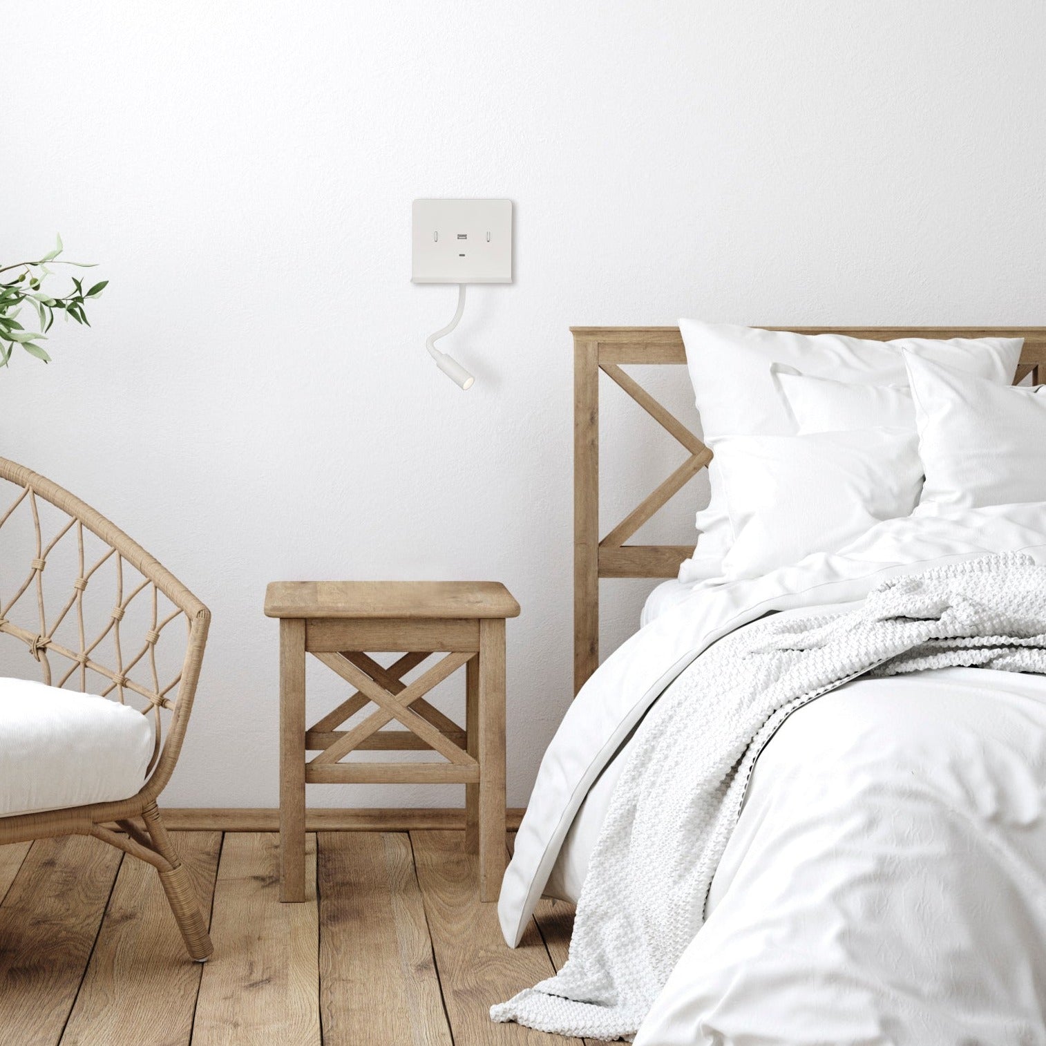 ACB Calma Aplique 16/3836 Blanco texturado, LED 6W 3000K 630lm + 3W 3000K 285lm, CRI90 , Dos interruptores, Orientable, Con USB, CON USBC A3836001B