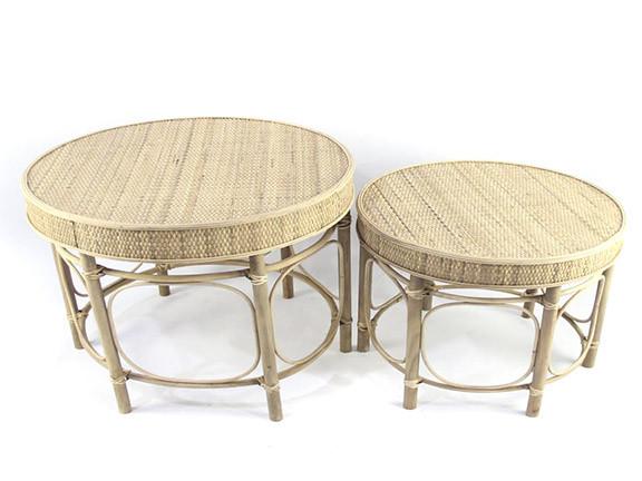DKD Home Decor Mesita Auxiliar Balines Ratán Natural 61x61x52 cm Set de 2