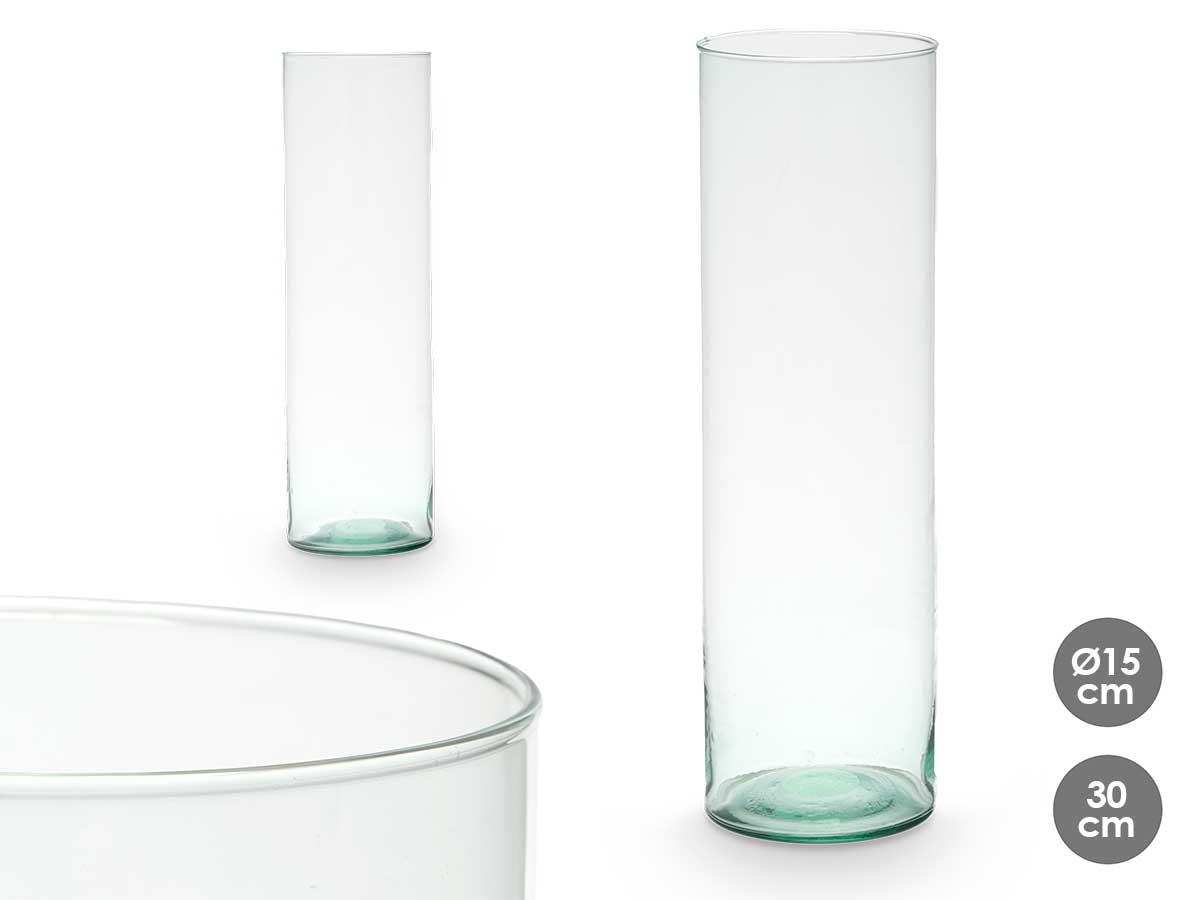 Giftdecor Jarrón de Vidrio Reciclado Cilindro Transparente 15x50 cm (4 Unidades)