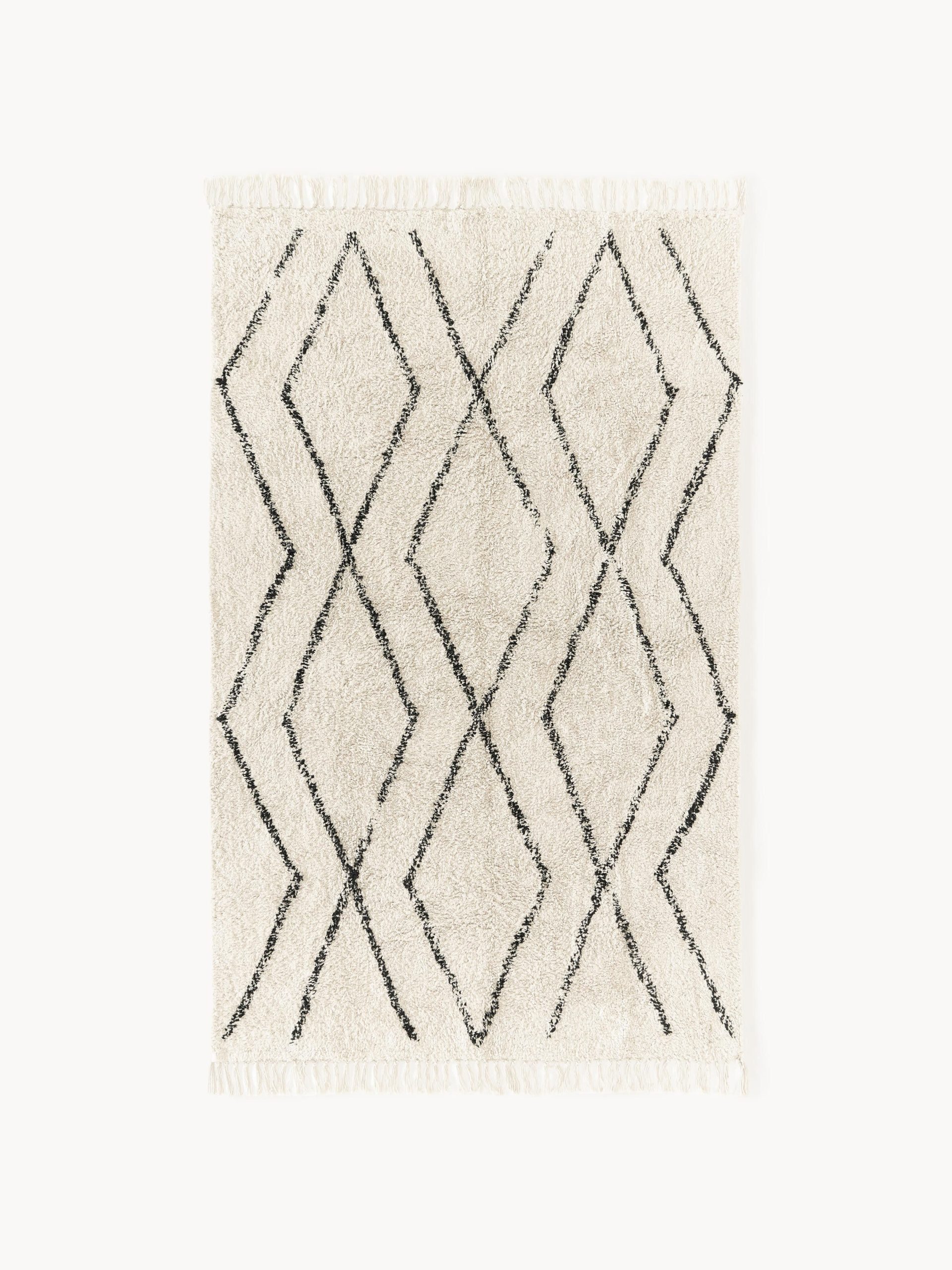 Alfombra artesanal de algodón con flecos Bina