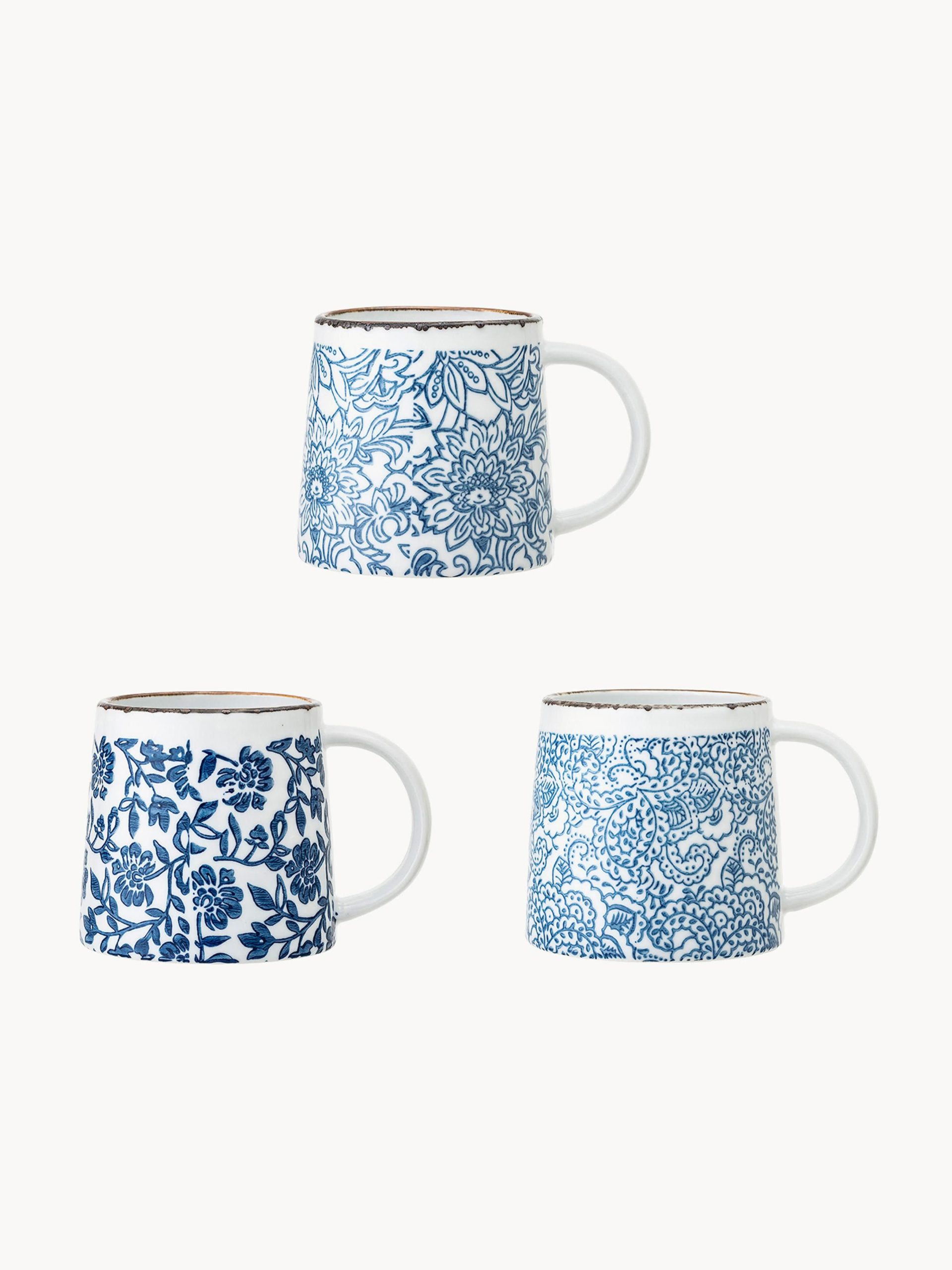 Tazas artesanales con estampado floral Molly, 3 uds.