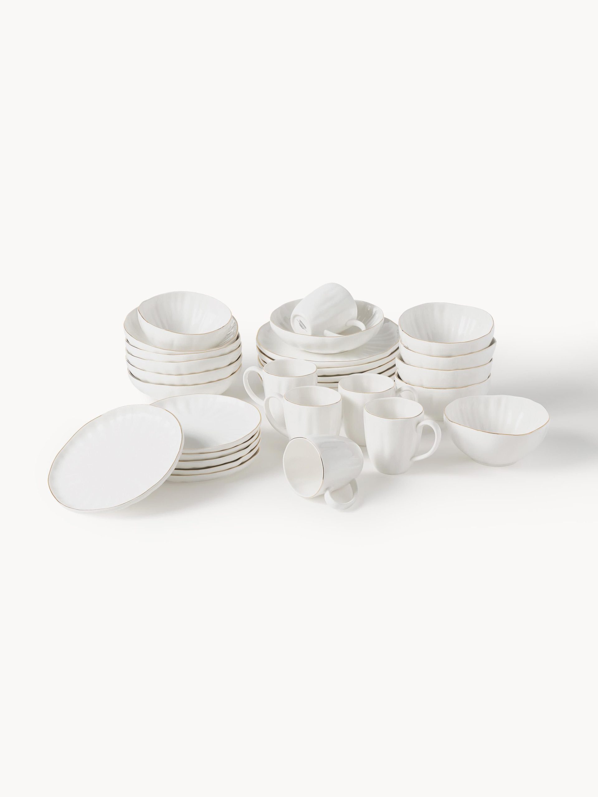 Vajilla de porcelana con relieves Sali, 6 comensales (30 pzas.)