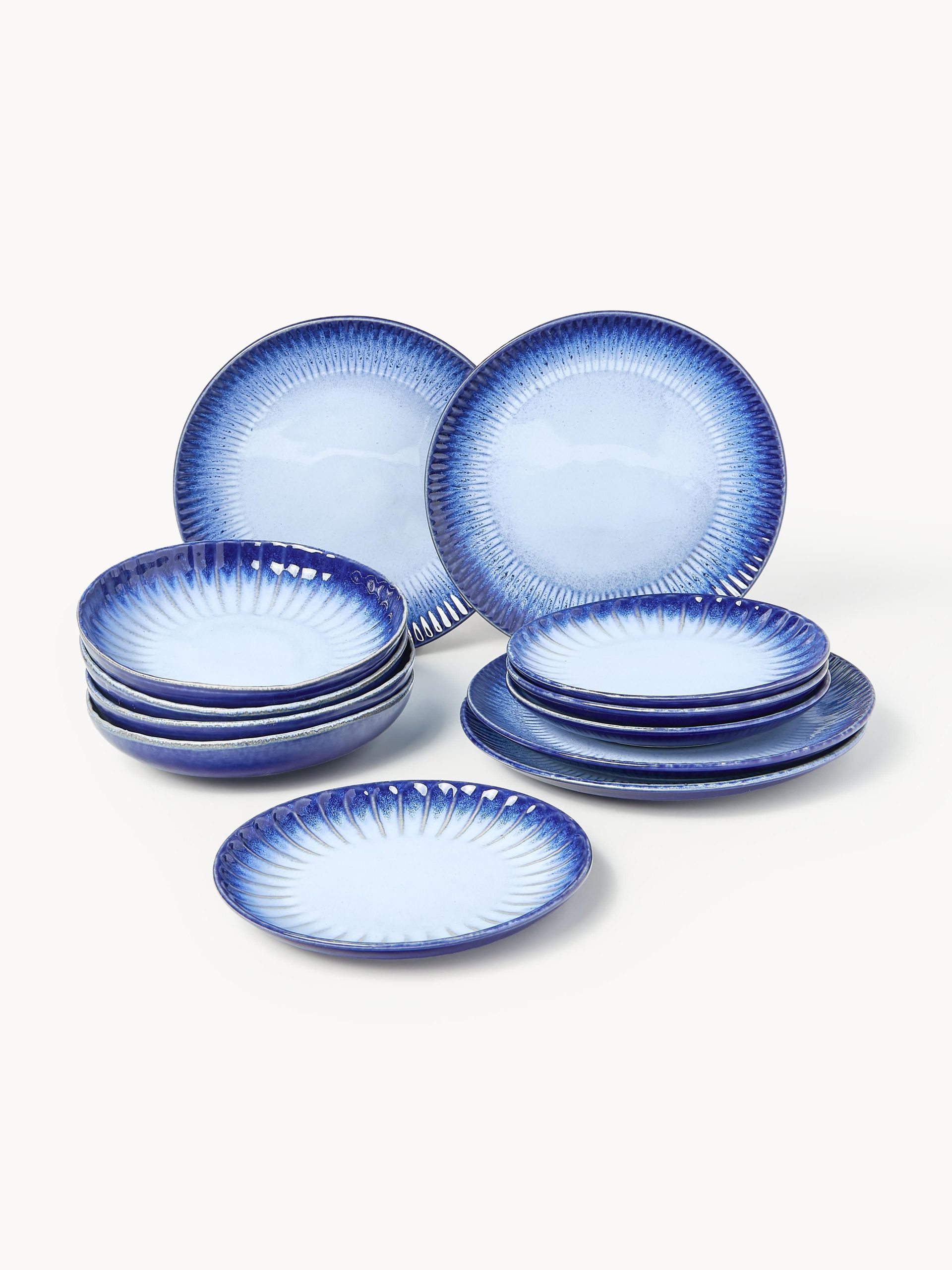 Vajilla artesanal con esmalte reactivo Vinci, 4 comensales (12 pzas)