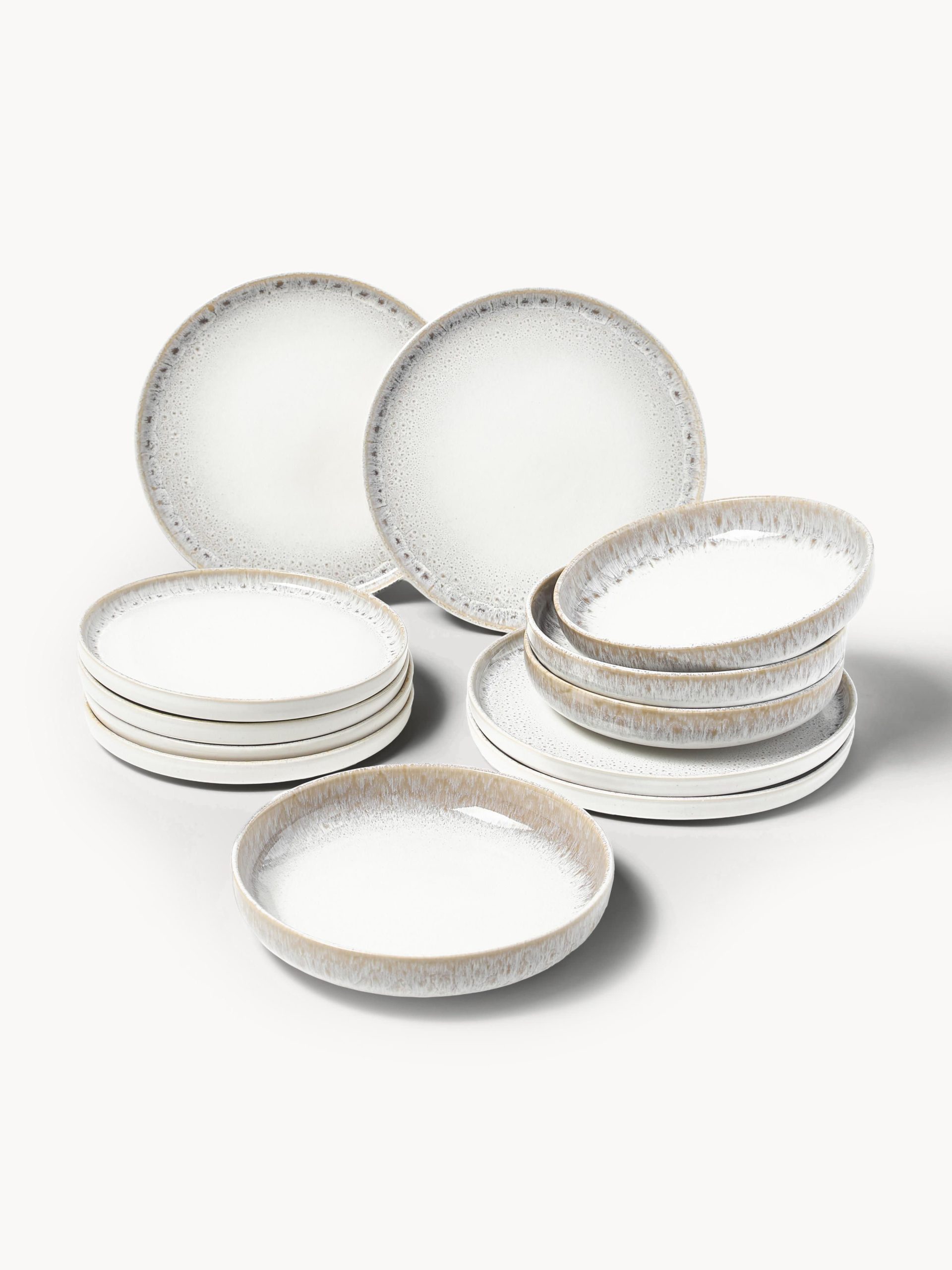 Vajilla artesanal con esmalte reactivo Danza, 4 comensales (12 pzas.)