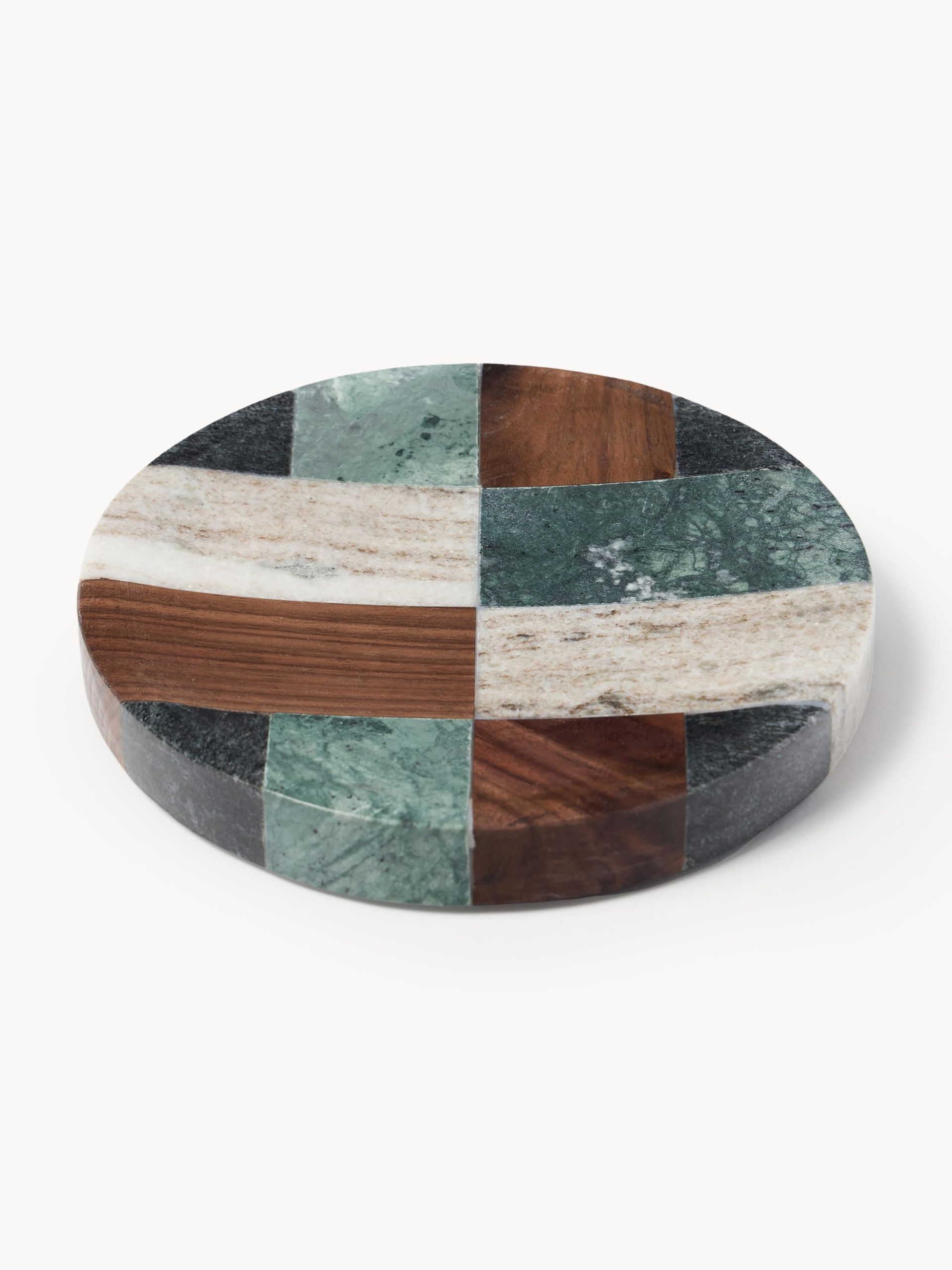 Bandeja decorativa pequeña de mármol y madera de nogal Mauricio, Ø 16 cm