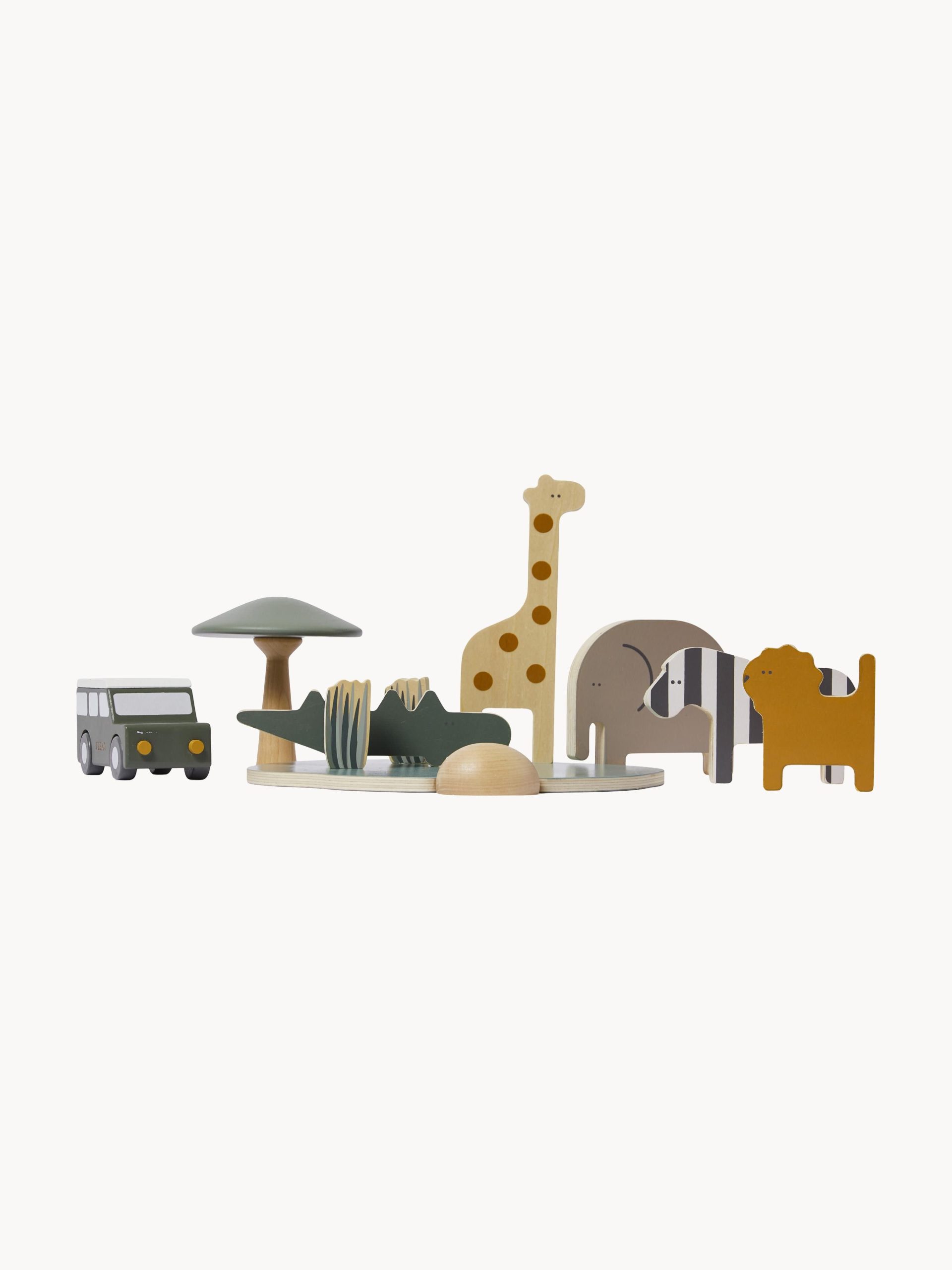 Animales de safari y jeep de madera