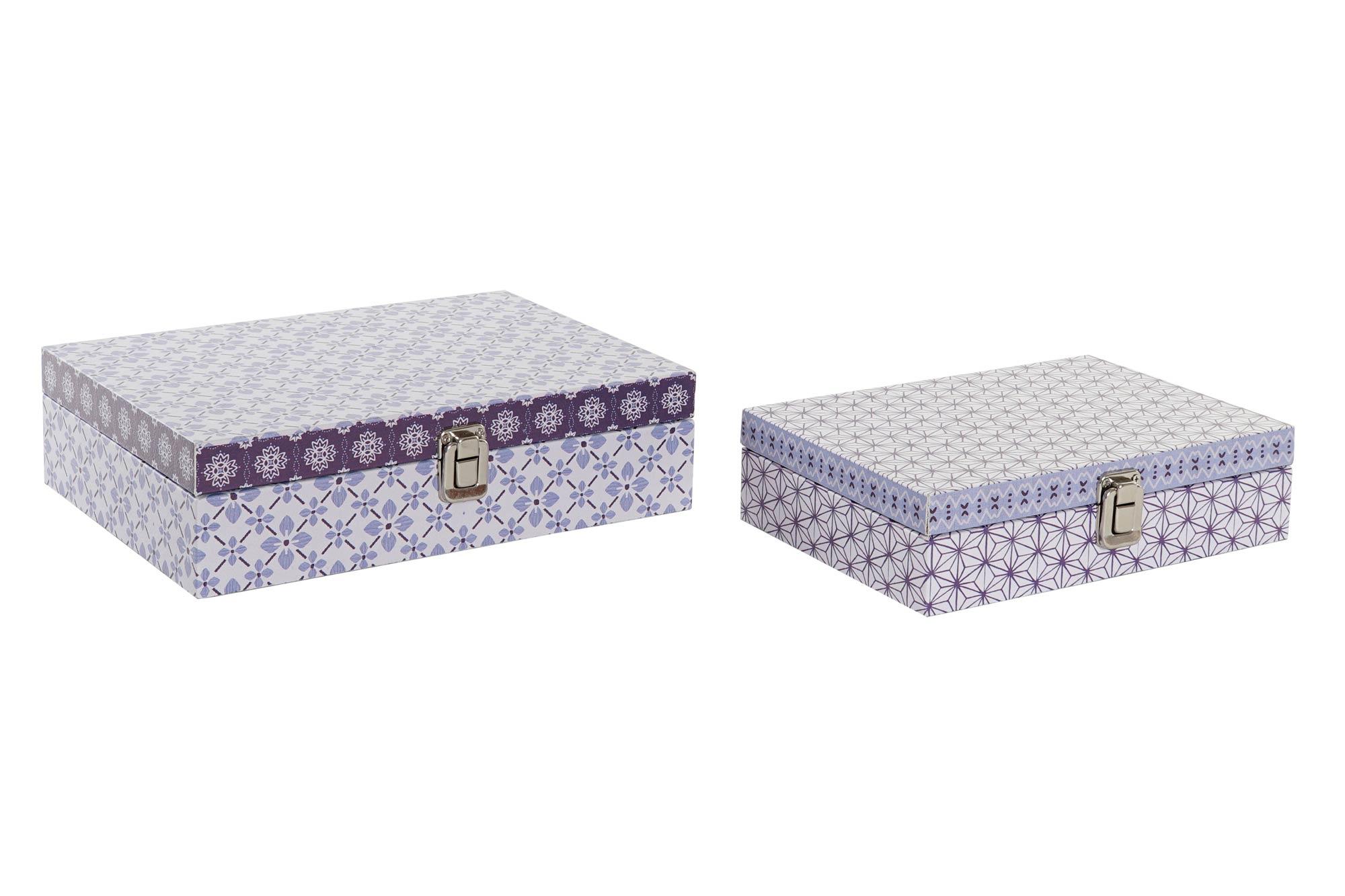 DKD Home Decor Caja Decorativa de Almacenaje Estilo Sixties Naranja Blanco de Lienzo y Madera Set de 2 - Medidas: 21x8x29 cm