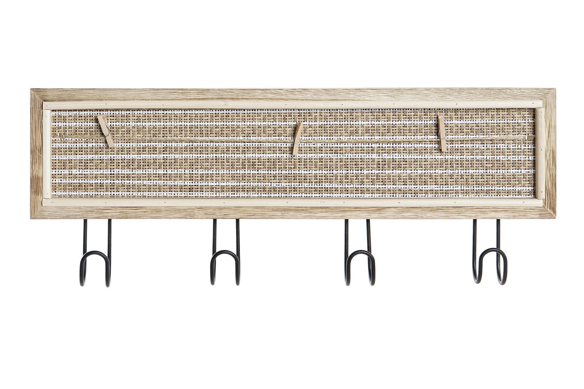 DKD Home Decor Perchero de Pared Boho Natural de MDF y Metal con 4 Ganchos, Colección Decape Flower 40x15.5x3.5 cm (Set de 2)