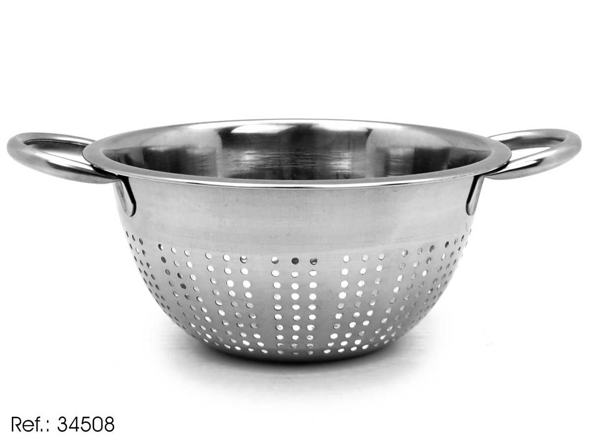 Kinvara Colador de Acero Inoxidable con Asas 21 cm de Diámetro - Utensilio de Cocina para Escurrir Alimentos Color Plata (24 Unidades)