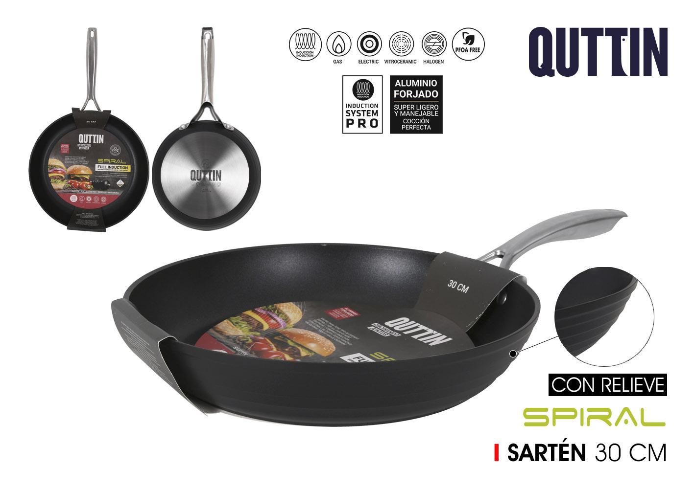 Quttin Sartén 30 cm de Aluminio Forjado con Tecnología Full Spiral para Cocinas de Inducción (4 Unidades)