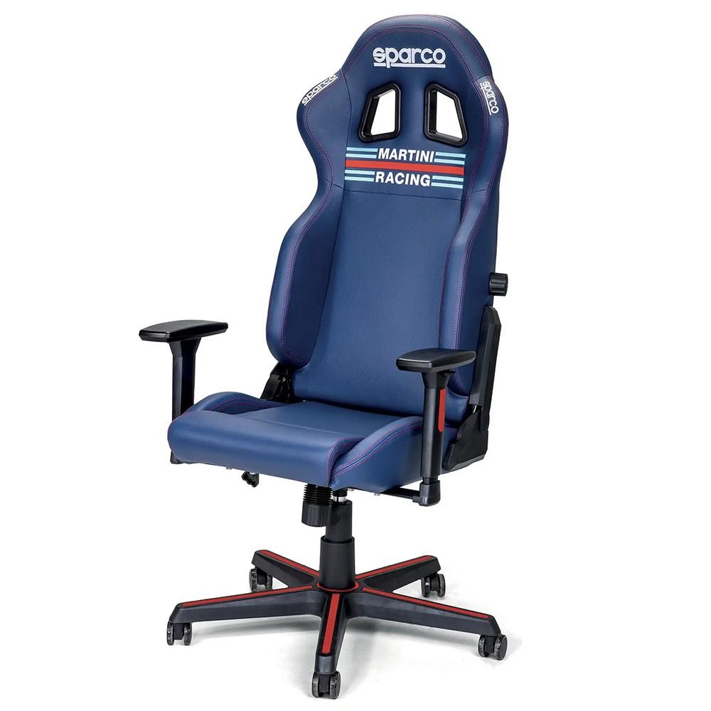 Sparco S00998SPMR Silla Gaming Oficina Martini Racing. Asiento ergonómico con ajuste lumbar, respaldo reclinable y reposabrazos 2D.