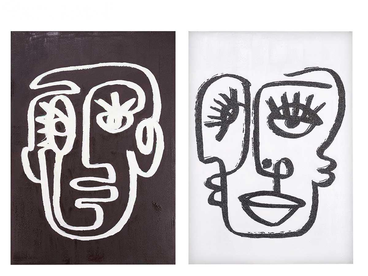 Giftdecor Cuadro Cara Blanco Negro Óleo Lienzo 70x100 cm (2 Unidades)
