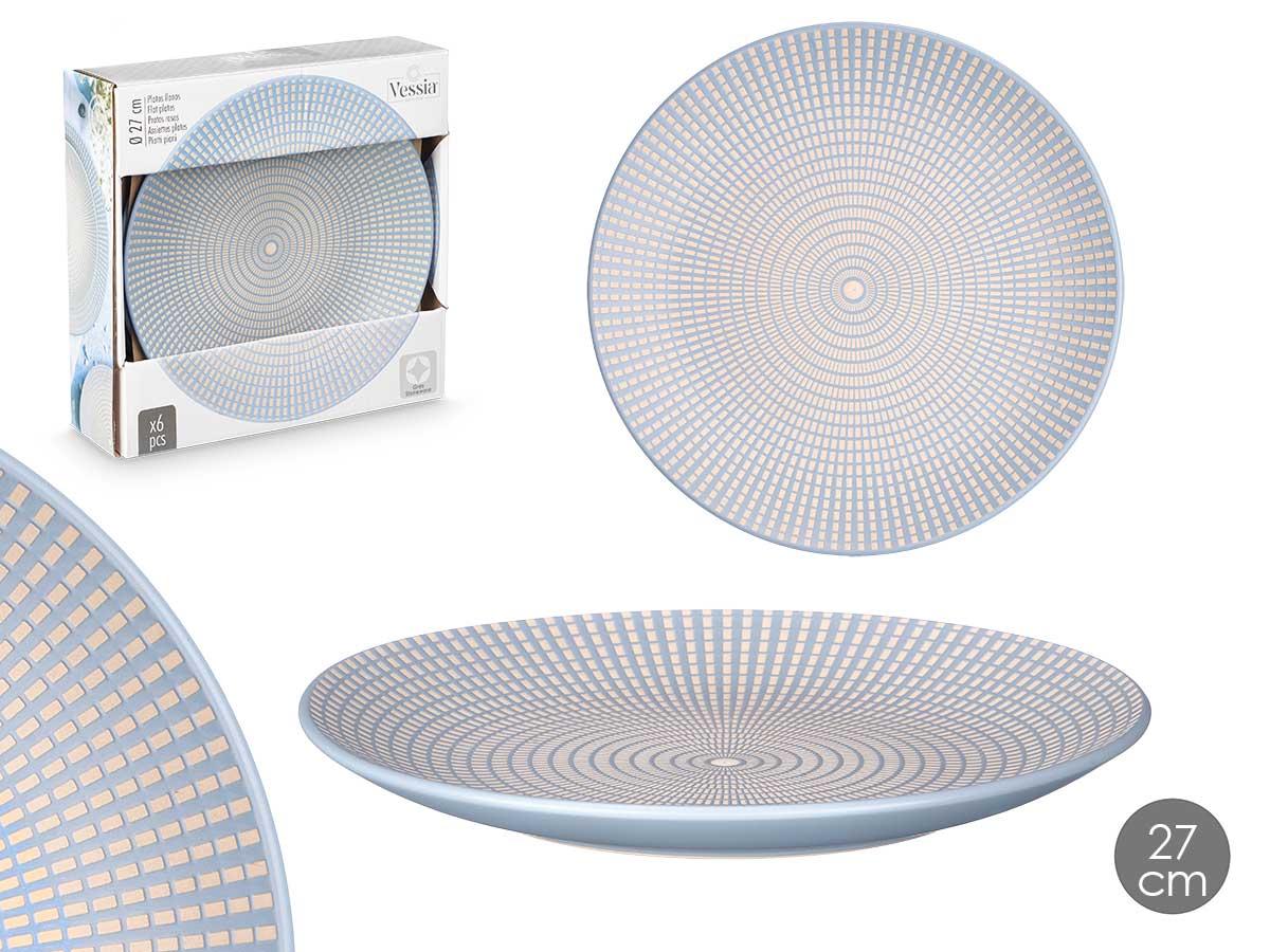 Vessia Plato Llano 27 cm Grabado Azul - Cerámica (12 Unidades)