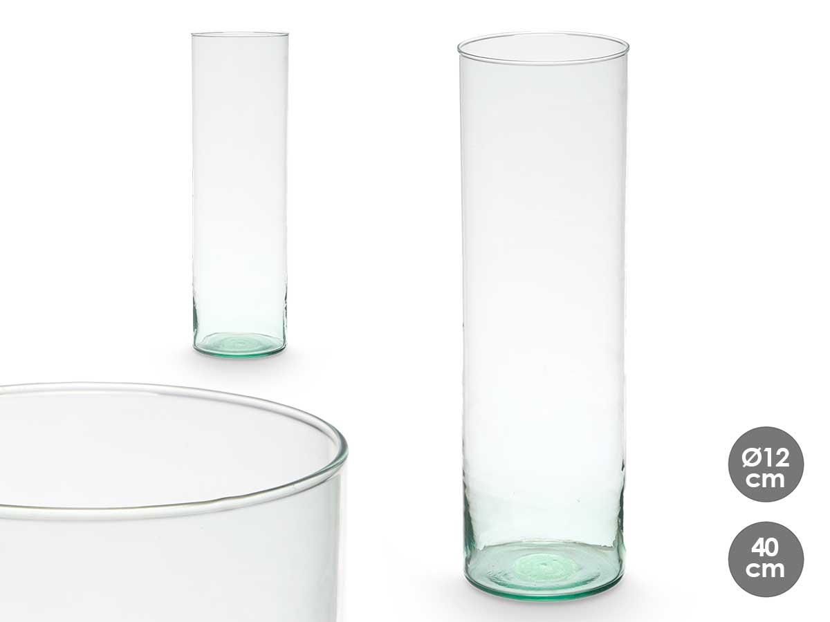 Giftdecor Jarrón de Vidrio Reciclado Cilindro Transparente 12x40 cm (6 Unidades)