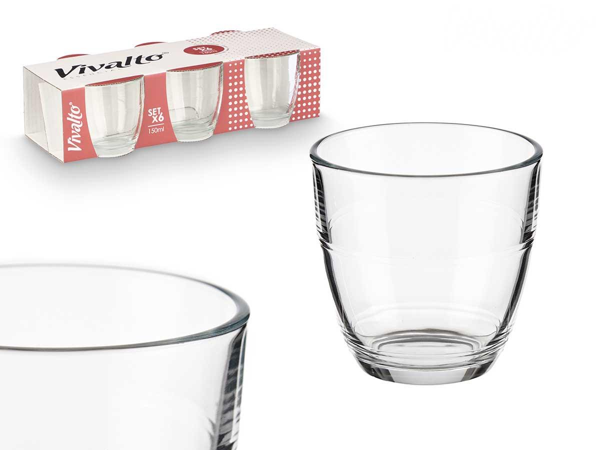 Vivalto Set de 6 Vasos Cortados de Vidrio 150 ml (12 Unidades)