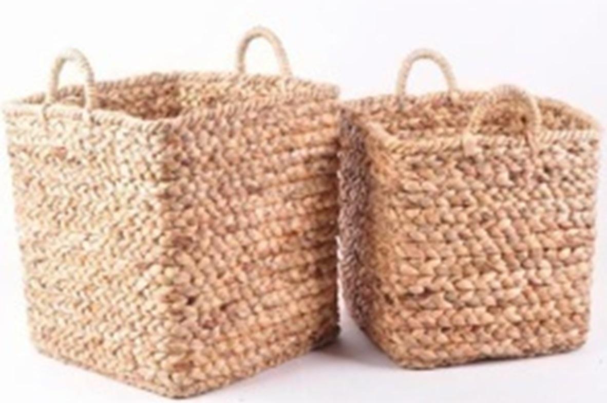 DKD Home Decor Cesta Balinesa de Junco Marrón, Set de 2 Cestas para Almacenamiento y Decoración del Hogar, 42x39x42 cm