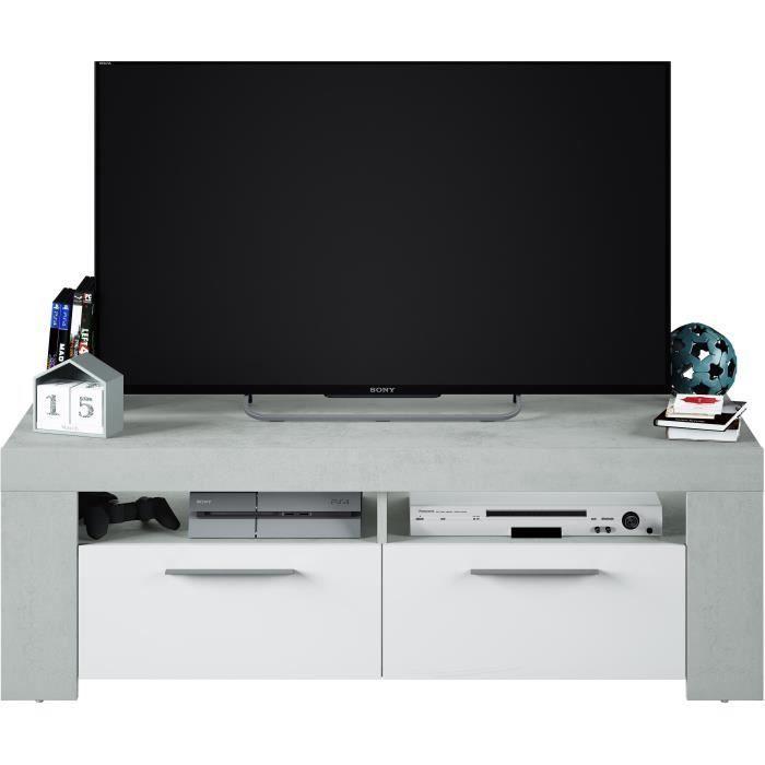 AMBIT Mueble TV para Salón, Estilo Contemporáneo, 120 cm, con 2 Puertas y 2 Nichos de Almacenamiento, Gris y blanco