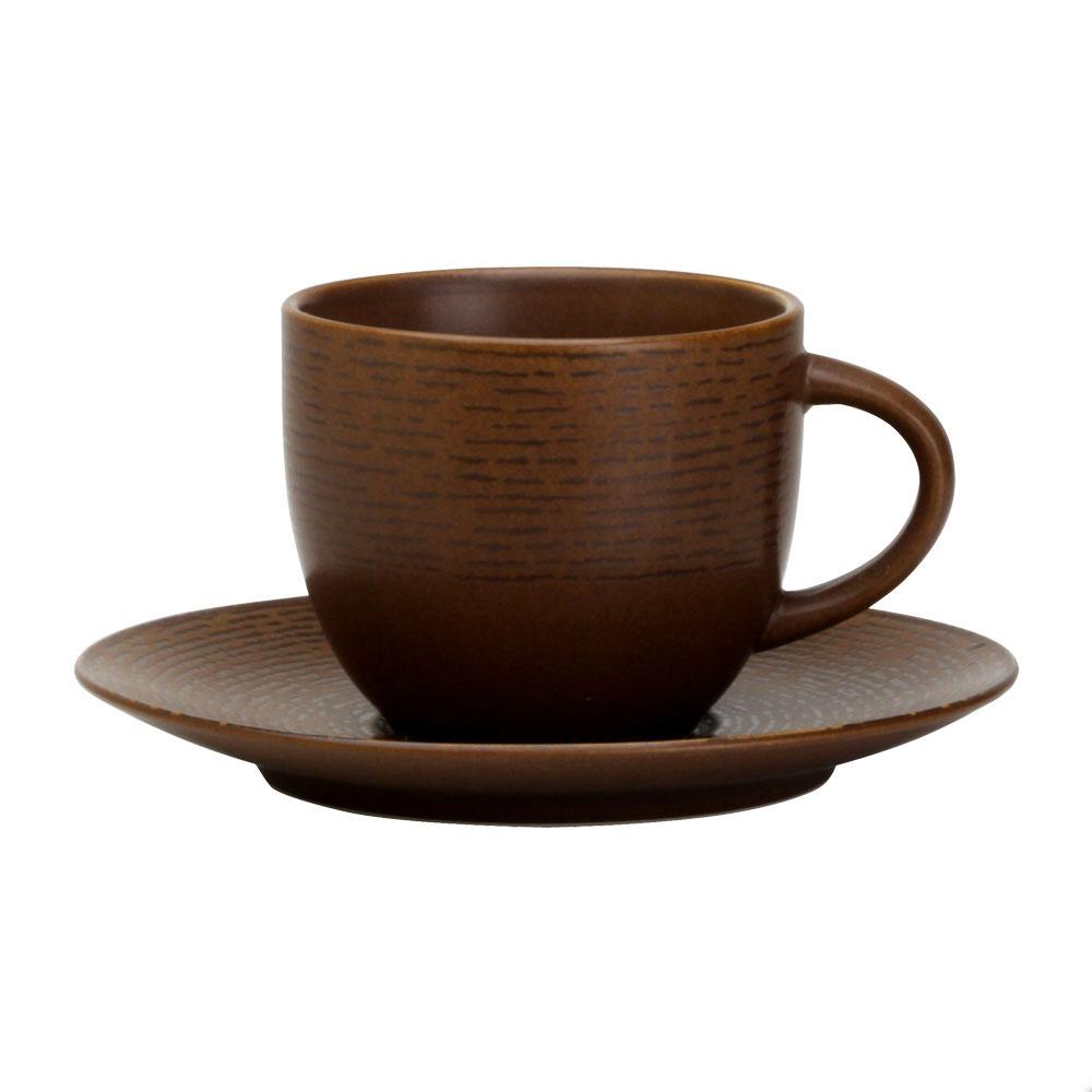 Avet Taza de Té con Plato, Colección Artist Brown, Capacidad 280 ml, Juego de 6 Unidades con Plato 16 cm