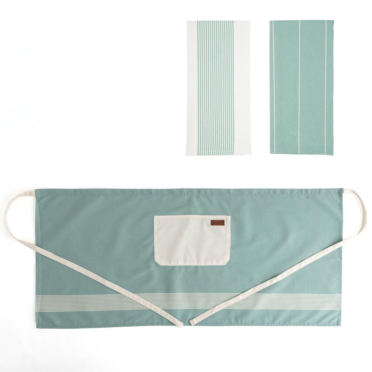 Vinthera Okapi Due Set Delantal y 2 Paños de Cocina Reciclado, 3 Piezas, Bicolor, 50x110 cm y 40x60 cm, Certificación Oeko-Tex