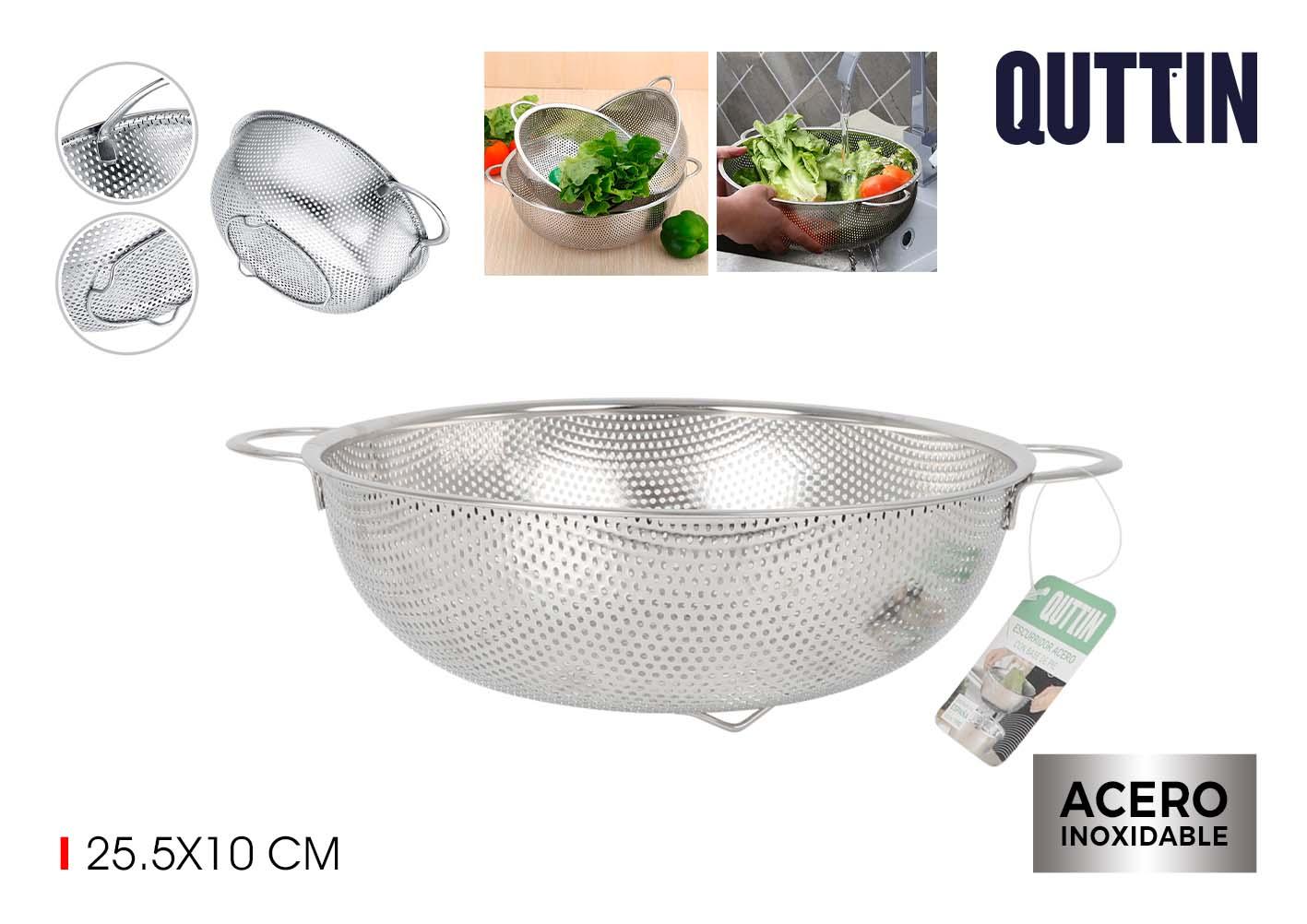Quttin Escurridor de Cocina de Acero Inoxidable 25.5 cm x 10 cm - Utensilio para Drenar Alimentos (12 Unidades)
