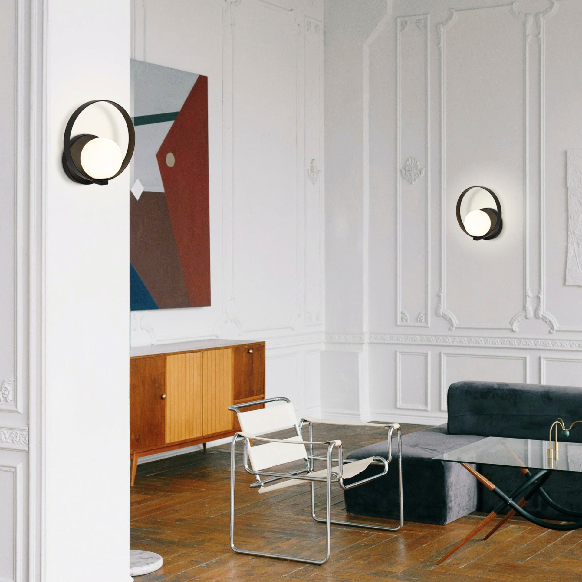 ACB Halo Aplique 16/3815 Negro Texturado/Opal, LED 5W 370lm, CRI90 , LED integrado, Kelvin 2700K-3000K Slide Switch A3815170N