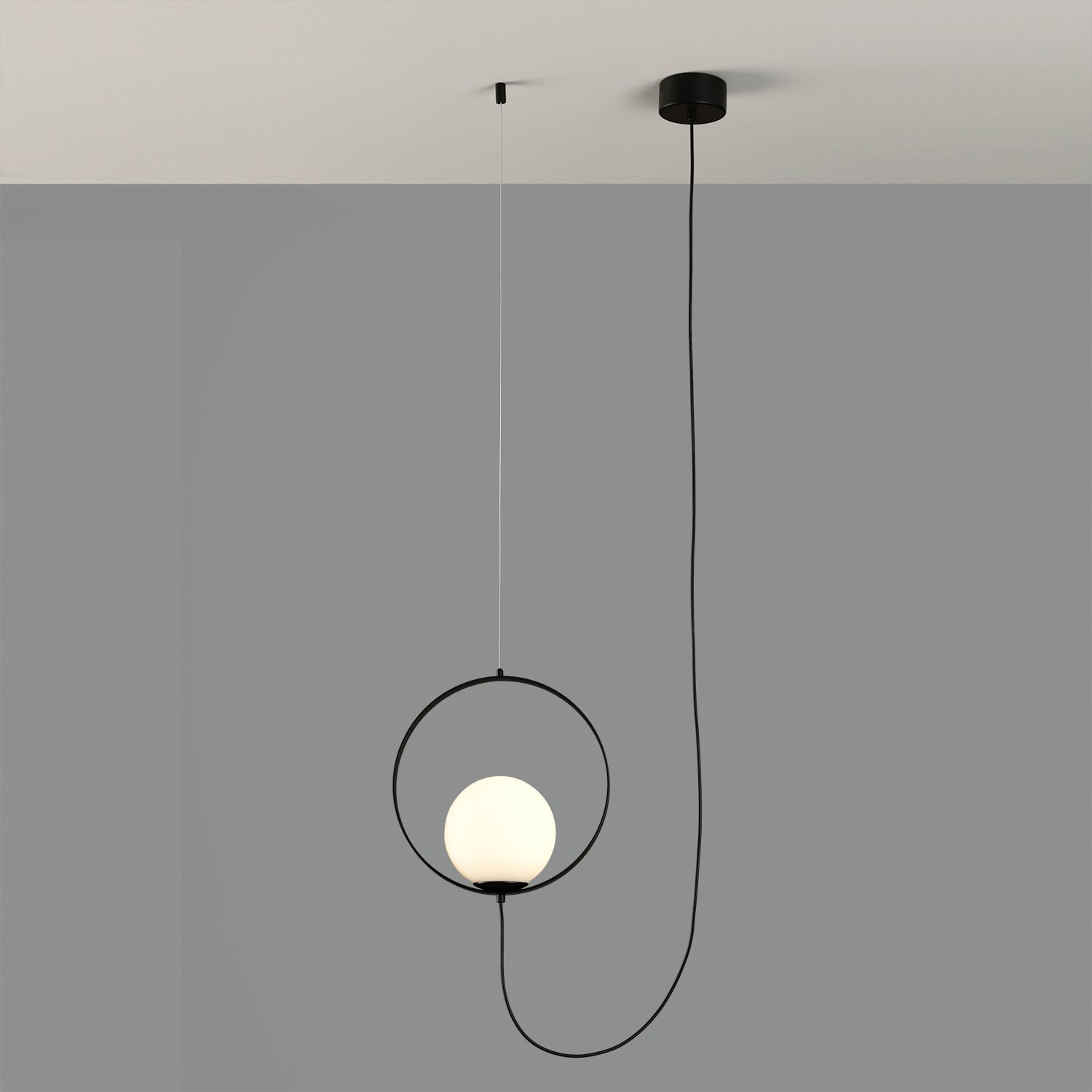 ACB Halo Lámpara de techo colgante 3815/1 Negro Texturado/Opal, LED 5W 370lm, CRI90 , LED integrado, Kelvin 2700K-3000K Slide Switch C3815171N