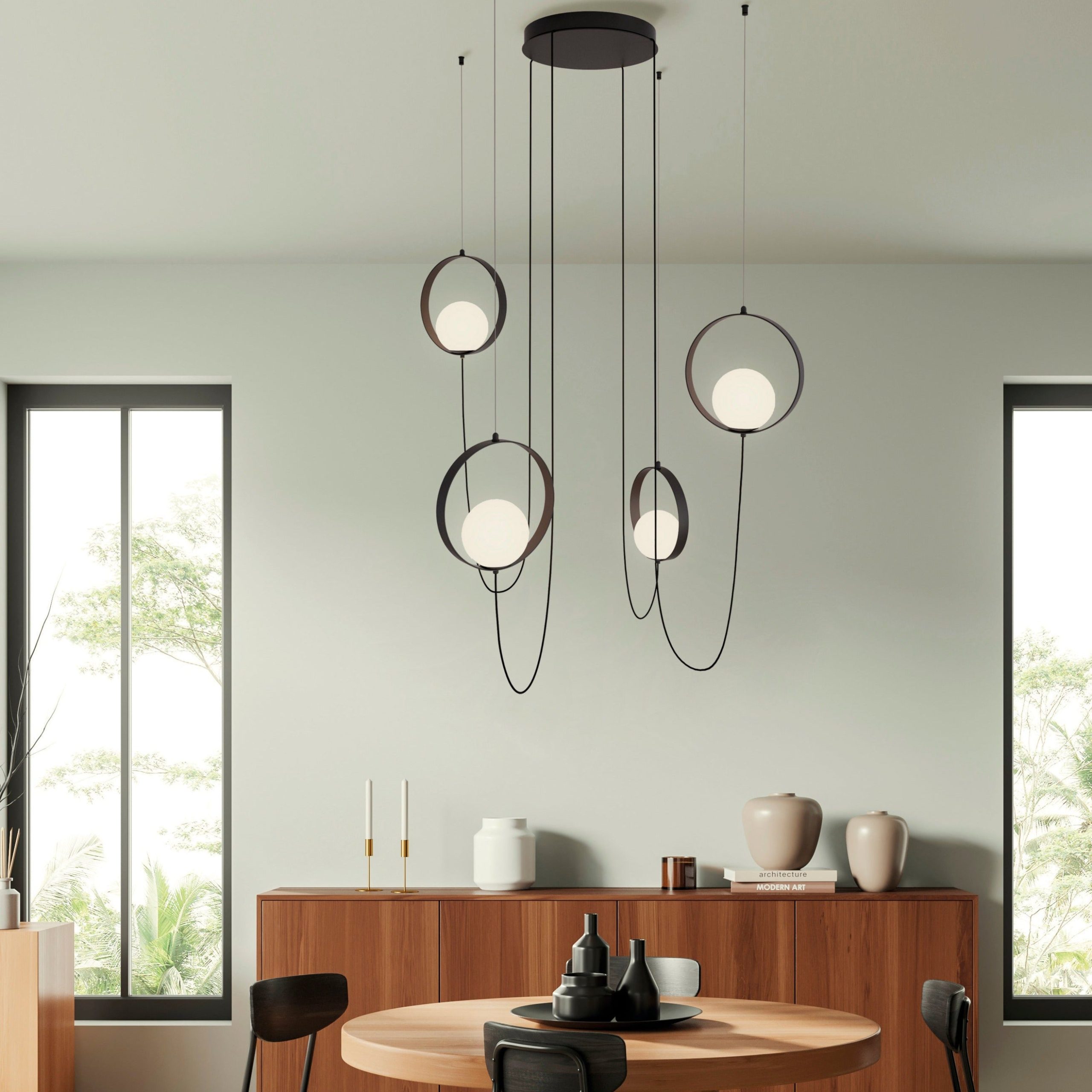 ACB Halo Lámpara de techo colgante 3815/4 negro /opal LED 4x LED Slide Switch C3815471N