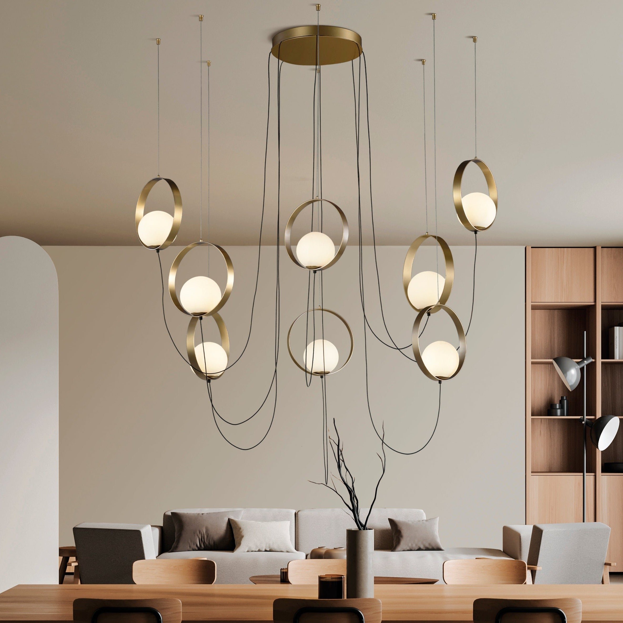 ACB Halo Lámpara de techo colgante 3815/8 oro técnico/opal LED 8x LED Slide Switch C3815871O