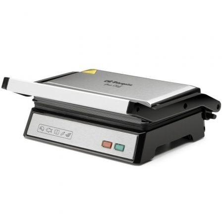 Orbegozo GR 3260 Grill Eléctrico 1000W | Placas Antiadherentes Abatibles 180º | Superficie de Asado 23x14.5cm con Bandeja Recoge Salsas