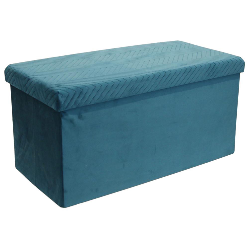 Home Deco Factory Banco-Puf Plegable de Terciopelo Azul con Diseño Zig-Zag, 76x38 cm