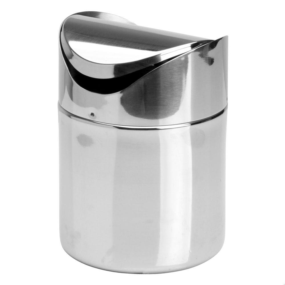 1946 Mini Papelera de Mesa Pequeña Acero Inoxidable 18/10 con Tapa Basculante para Cocina o Oficina, Diámetro 12 cm, Altura 16,5 cm