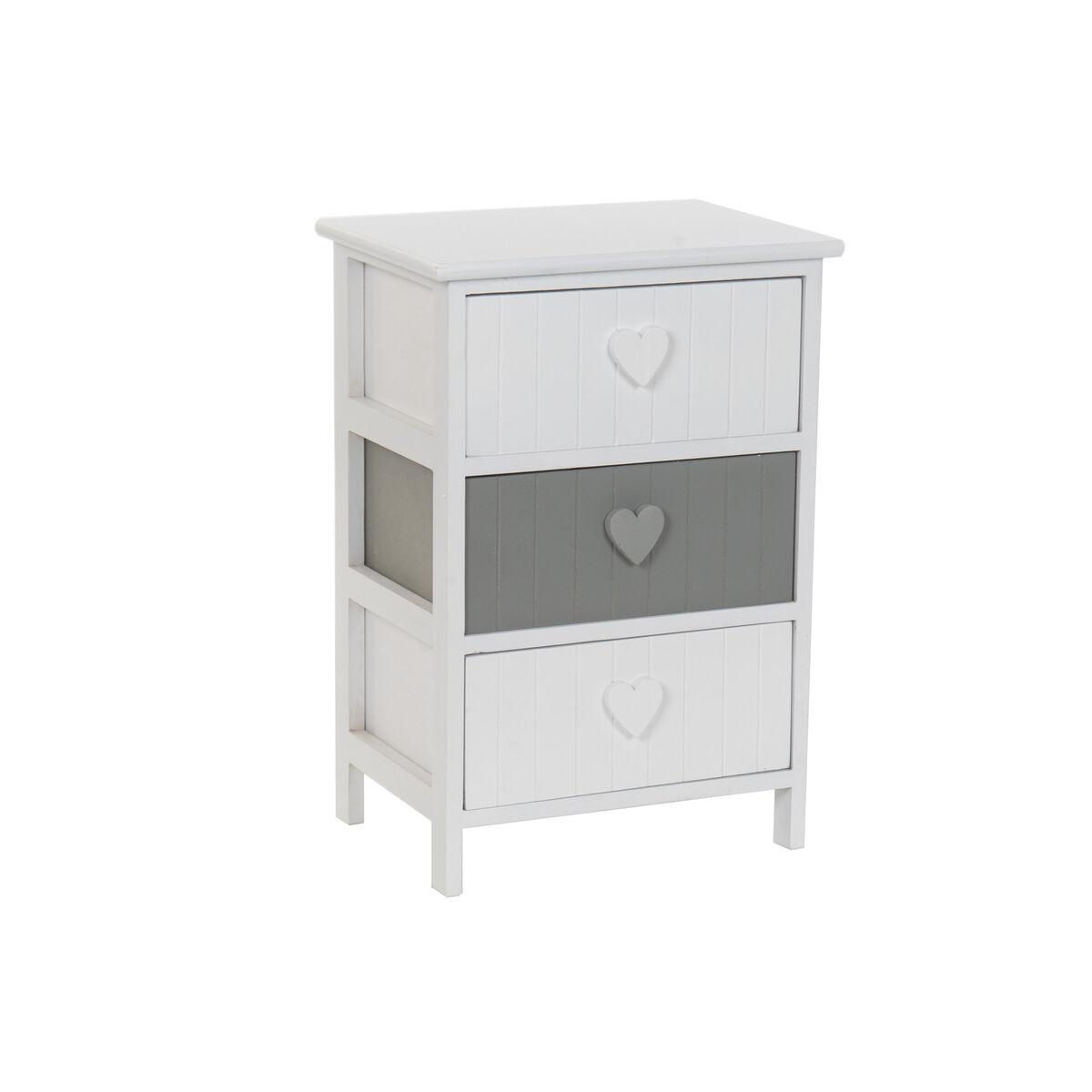 DKD Home Decor Cajonera de Paulownia 3 Cajones Corazones Bicolor Blanco Gris 29 x 58 x 40 cm