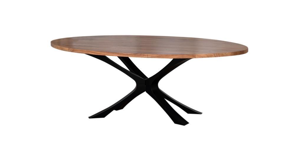 DKD Home Decor Mesa de Comedor Moderna de Acacia y Metal, Natural y Negro, 110 cm Largo x 200 cm Ancho x 76 cm Alto