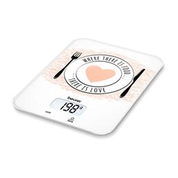 Beurer KS-19 LOVE Balanza de Cocina de Vidrio Ultra Plano con Pantalla LCD, Capacidad 5 kg