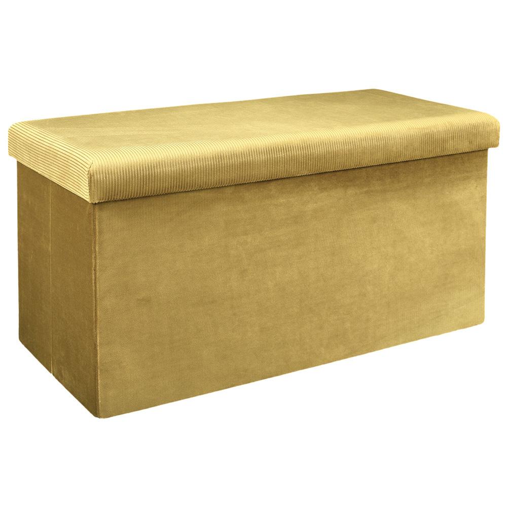 Home Deco Factory Banco-Puf Plegable Amarillo Terciopelo, Resistencia 110 kg, 76x38x38 cm