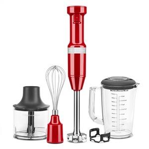 Kitchenaid 5KHBV83 EER Batidora de Varilla con Cable Roja, Acero Inoxidable, 4 Puntas, 1 L, Velocidad Variable, Incluye Picadora y Batidor