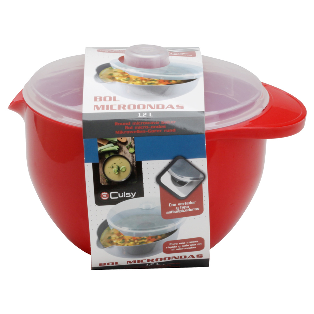 Cuisy Bol Microondas 1,2 L con vertedor y tapa antisalpicaduras, colores surtidos