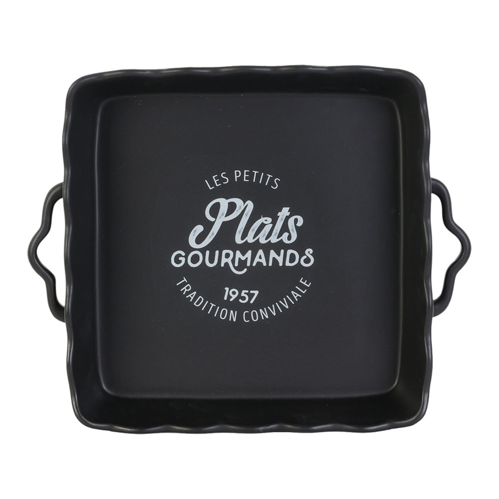 Cook Concept Fuente Cuadrada Con Asas 25x31 cm, Borde Ondulado, Apta Lavavajillas, Colores Blanco/Negro