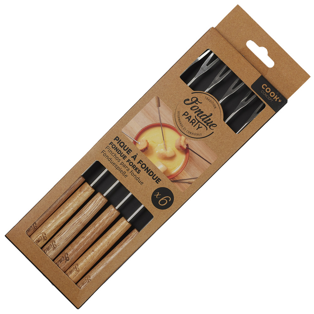 Cook Concept Juego De 6 Pinchos Fondue 23 cm Acero Inoxidable con Empuñadura de Madera