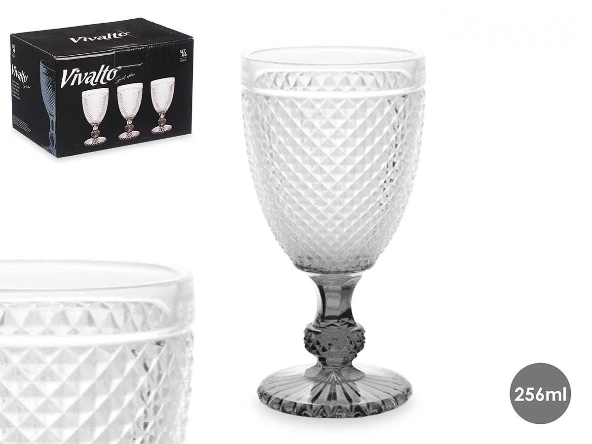 Vivalto Copa Diamante Agua Transparente con Pie Antracita 256 ml, 7.8x15.1x7.8 cm (36 Unidades)