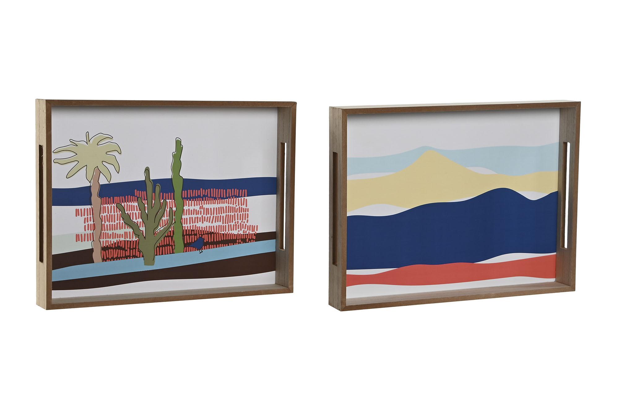 DKD Home Decor Bandeja Tropical Decorativa de MDF, Colores Azul y Verde, Colección Teide 2023, 40x30x5 cm. Set de 4 Unidades.