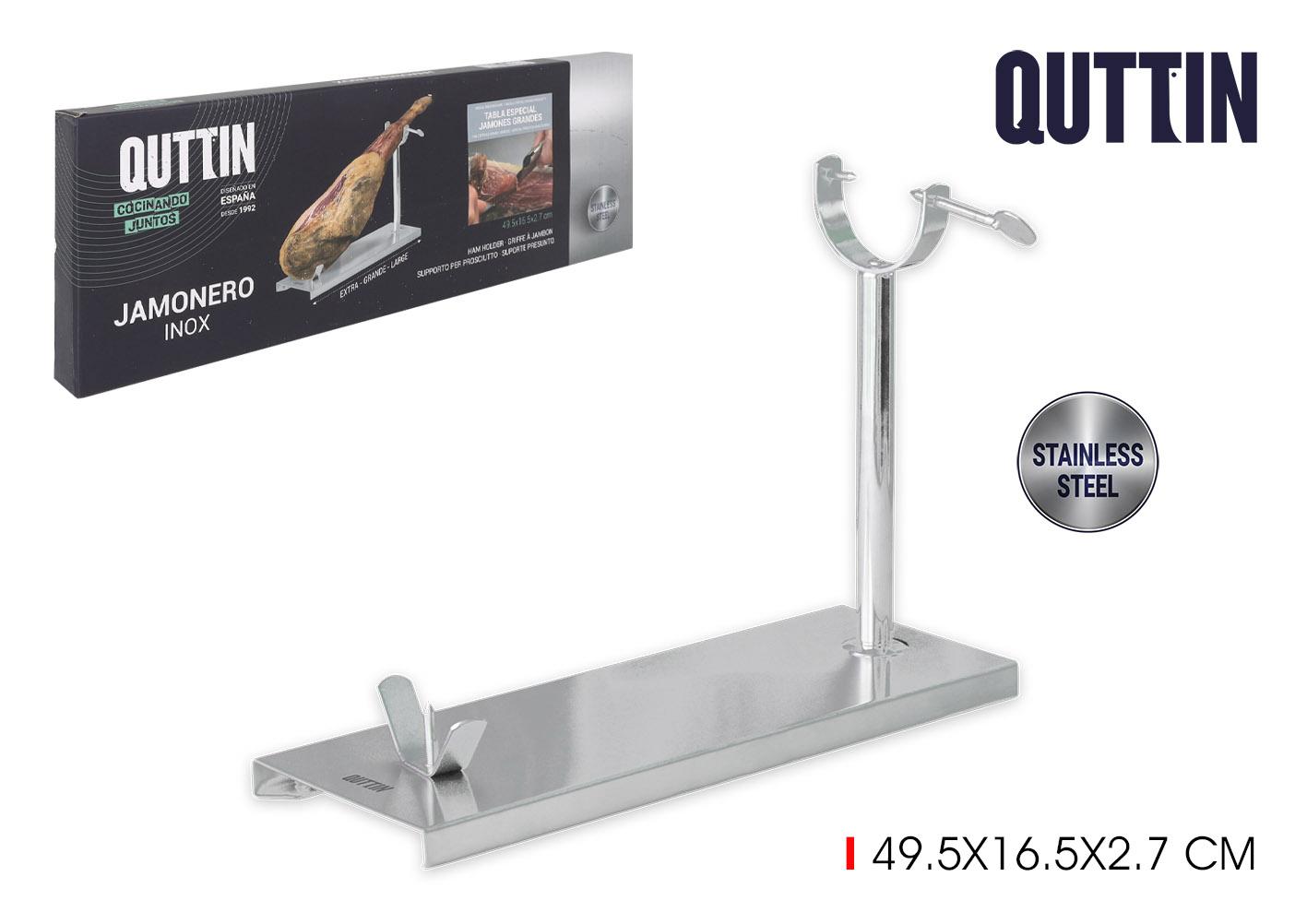 Quttin Soporte Jamonero de Acero Inoxidable para corte de jamón, 49,5 x 16,5 x 2,7 cm (4 Unidades)