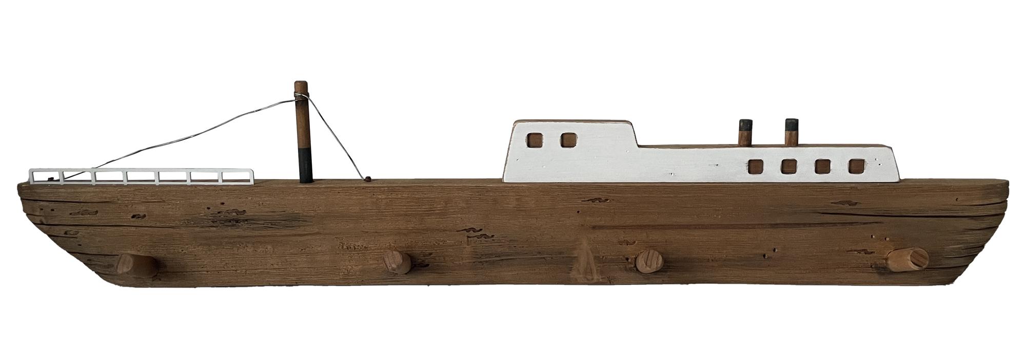 DKD Home Decor Perchero de Pared de Madera Marrón con Acabado Natural, Estilo Náutico Atlántico, Diseño de Barco, 91x8.5x20 cm