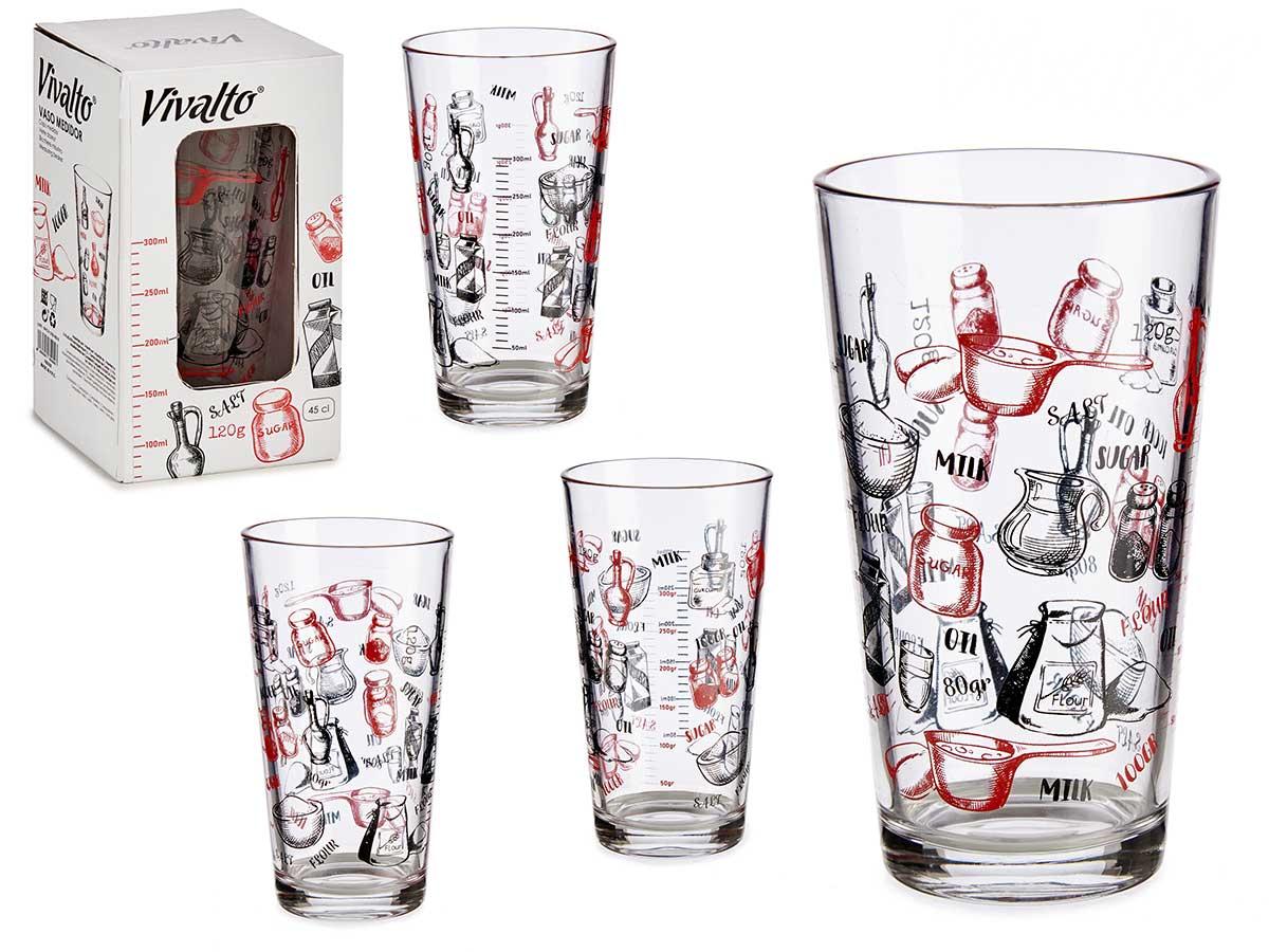 Vivalto Vaso Medidor Recetas 450 ml Vidrio Estampado Cubiertos (36 Unidades)