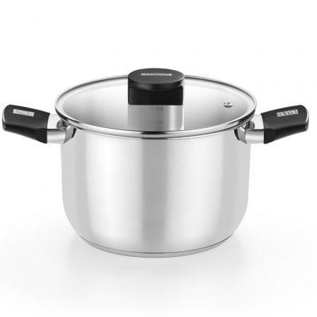 Monix M240226 Olla Elite Inox Ø26cm 8L Acero Inoxidable 18/10 para Inducción y Todo Tipo de Cocinas con Tapa de Vidrio
