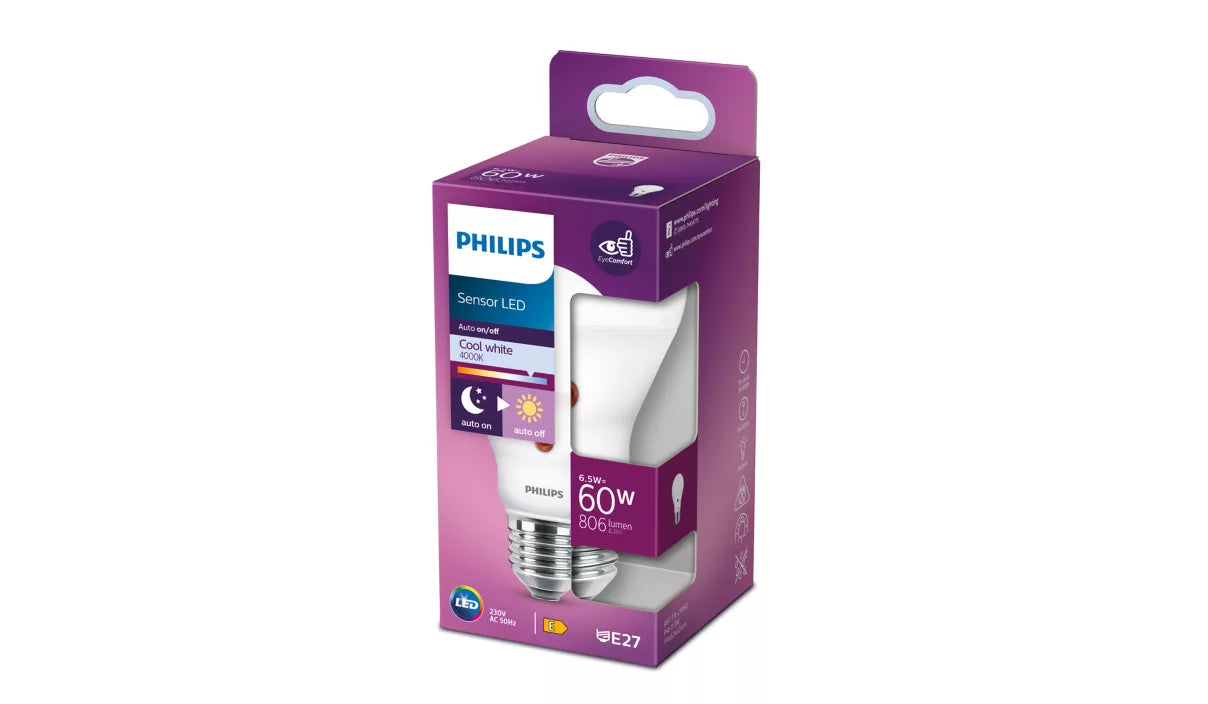 Philips Bombilla LED estándar 7,5W 2700K crepuscular sensor 782696