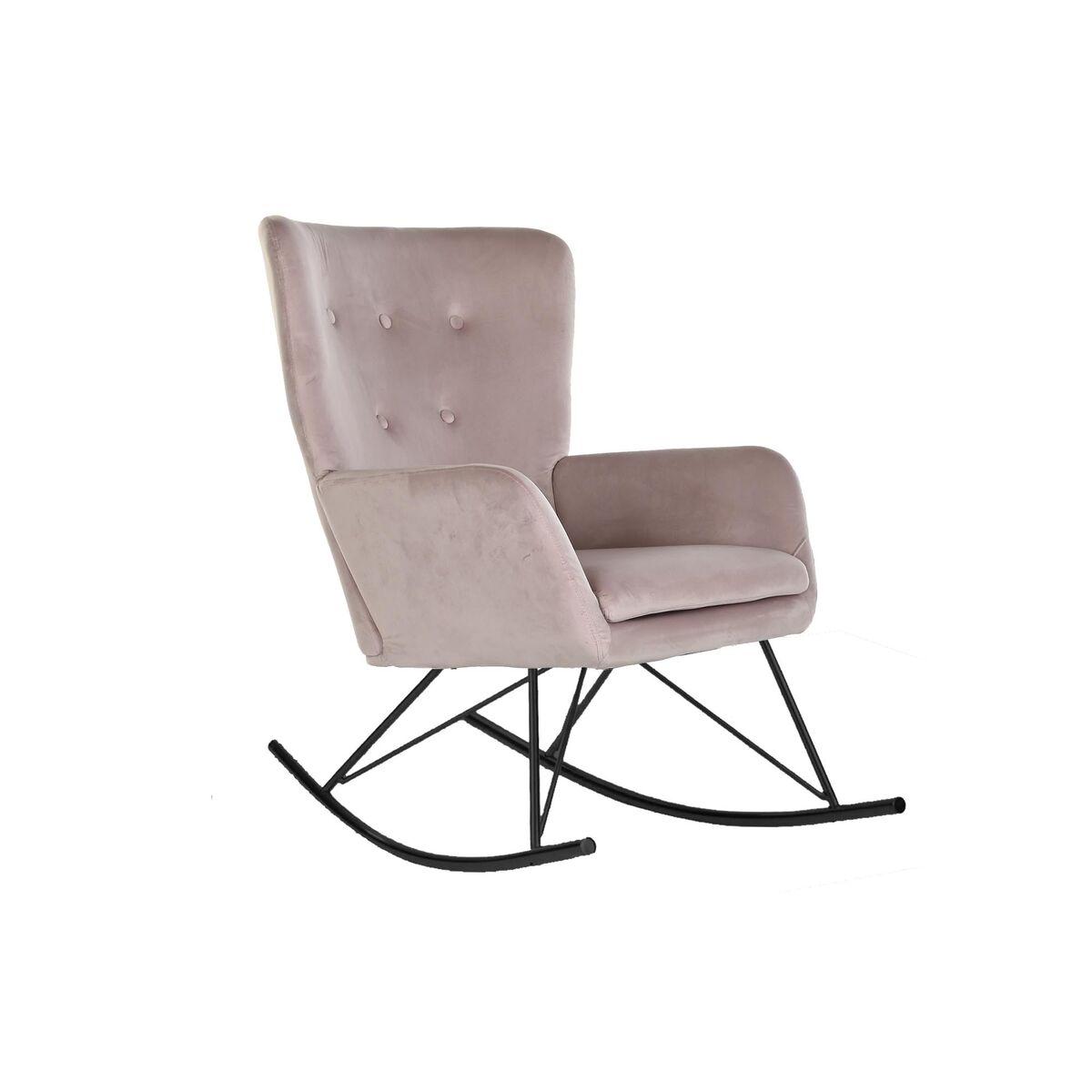 DKD Home Decor Mecedora Scandi Poliester Metal Rosa Natural 90x92x68 cm Altura Asiento 43cm Desmontable
