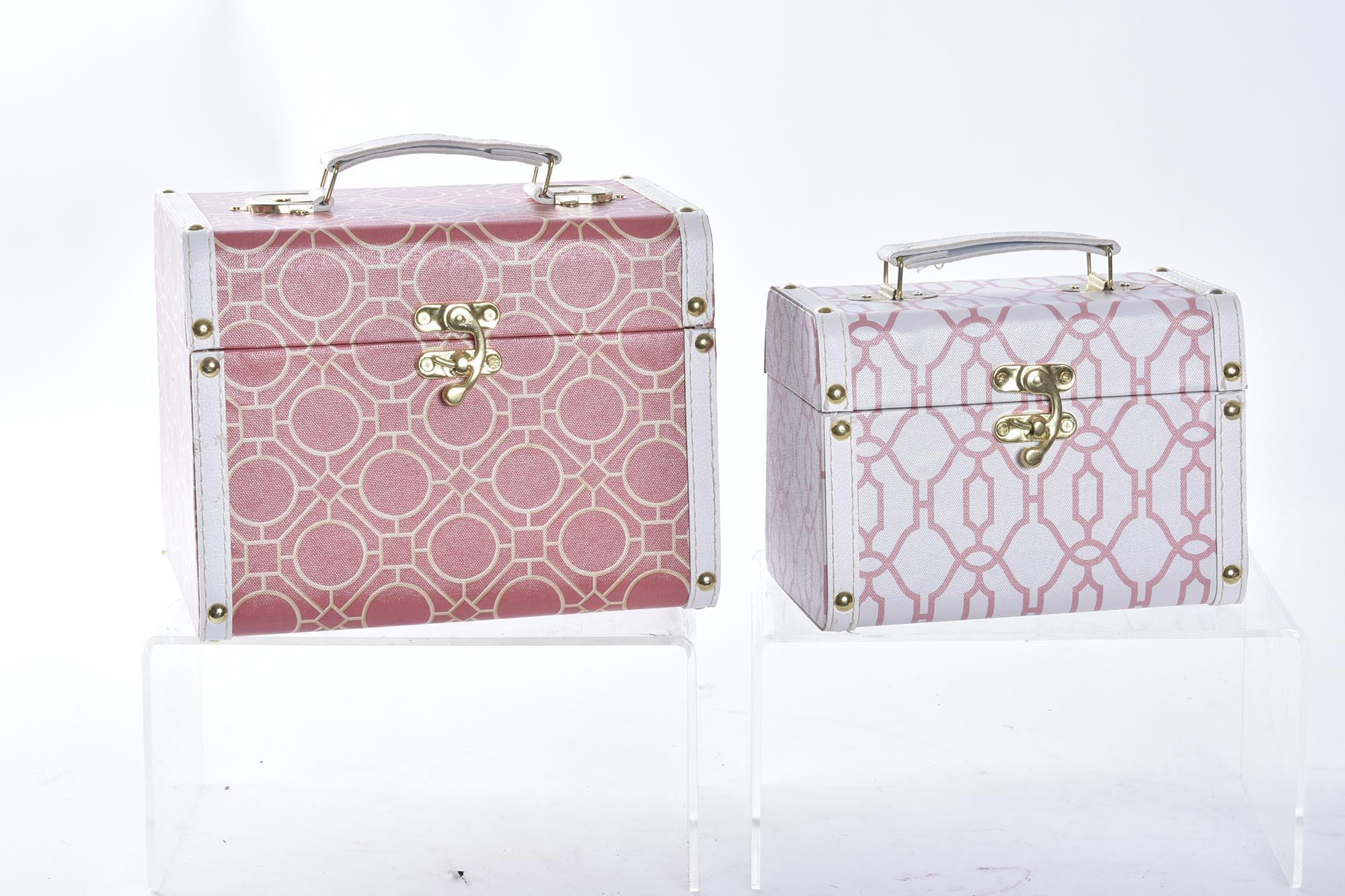 DKD Home Decor: Set de 2 Cajas Decorativas Sixties Naranja Blanco, de Lienzo y Madera 18x19x24 cm