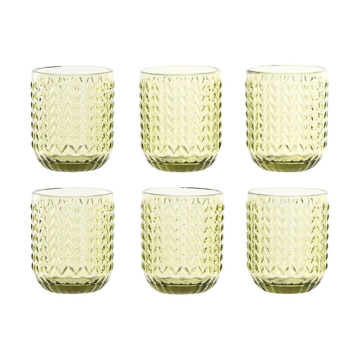 DKD Home Decor Vaso Set de 6 de Cristal Verde 275 ml con Relieve Espiga, Apto para Microondas y Lavavajillas