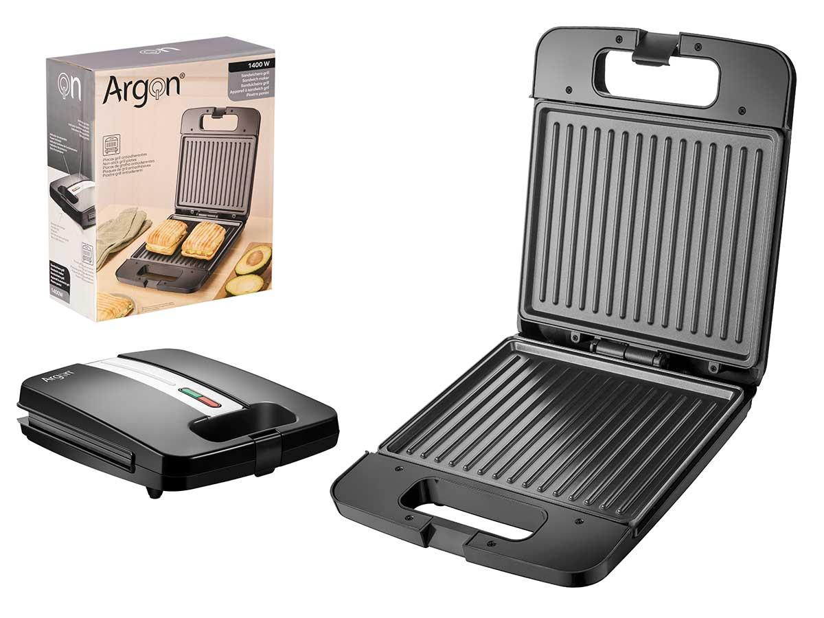 Argon Sandwichera Grill Negra Grande 1400W 26.5x9x32 cm (4 Unidades)